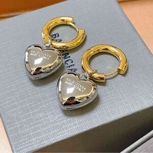 Balenciaga Gold and Silver Heart Earrings